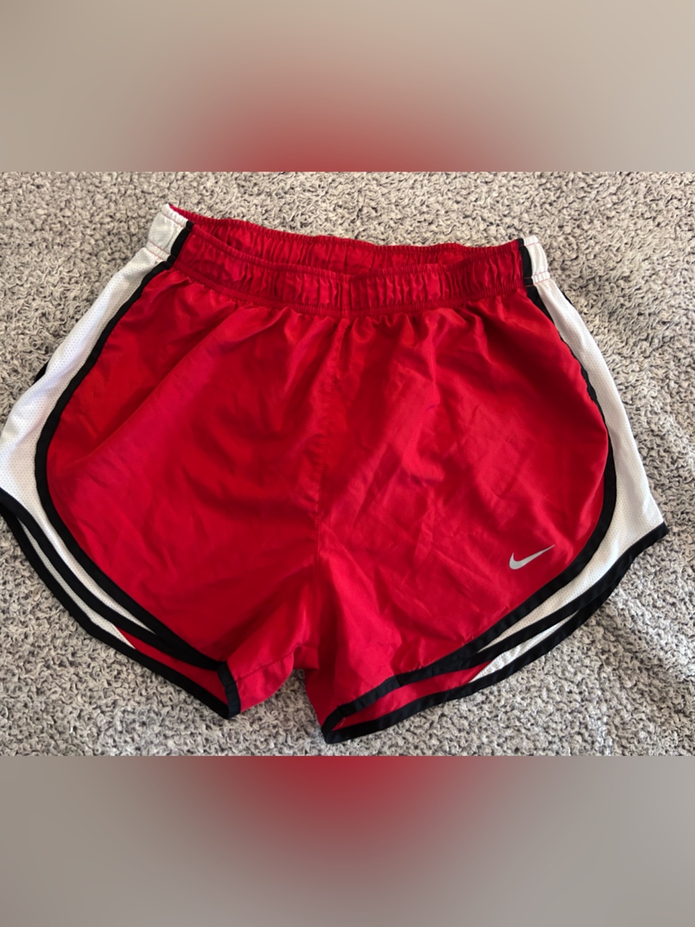 NIKE Women's Dri-Fit Running Shorts Red, White, & Black Lined Size M Medium